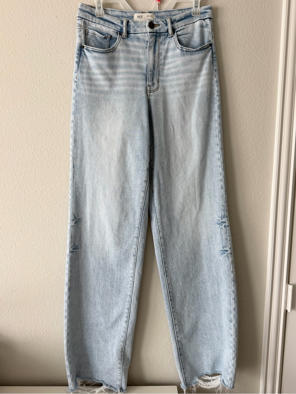 BKE Denim Billie Jeans Wide Leg High Rise Distressed Hem Tall Light Wash 30x34
